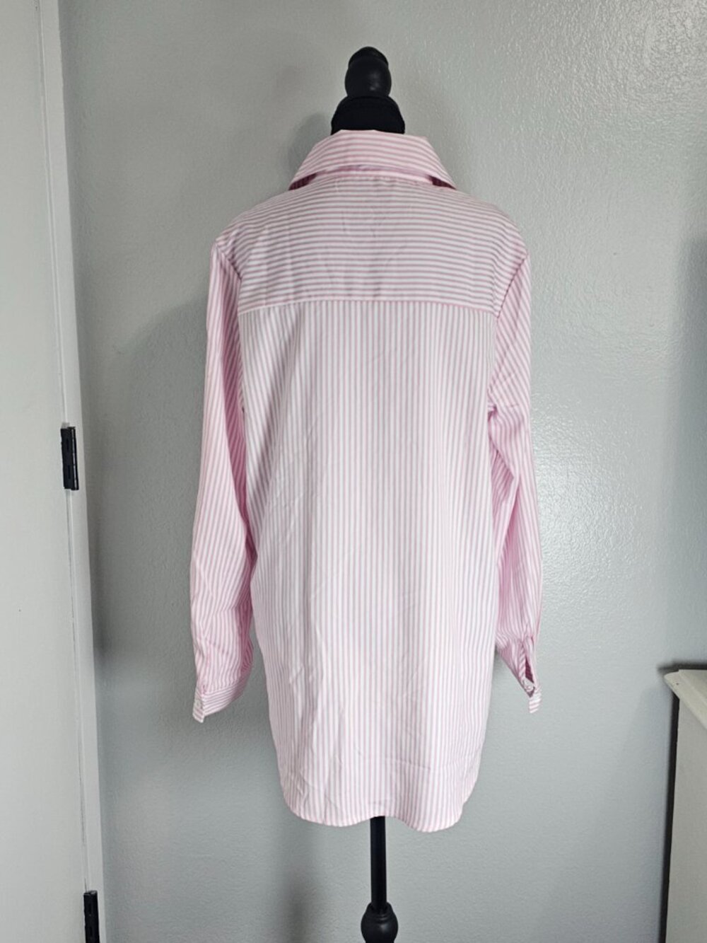 Unbranded Pink White Strpes Button Down Long Sleeves Women's Polo Shirt Sz L NEW - Picture 3 of 5